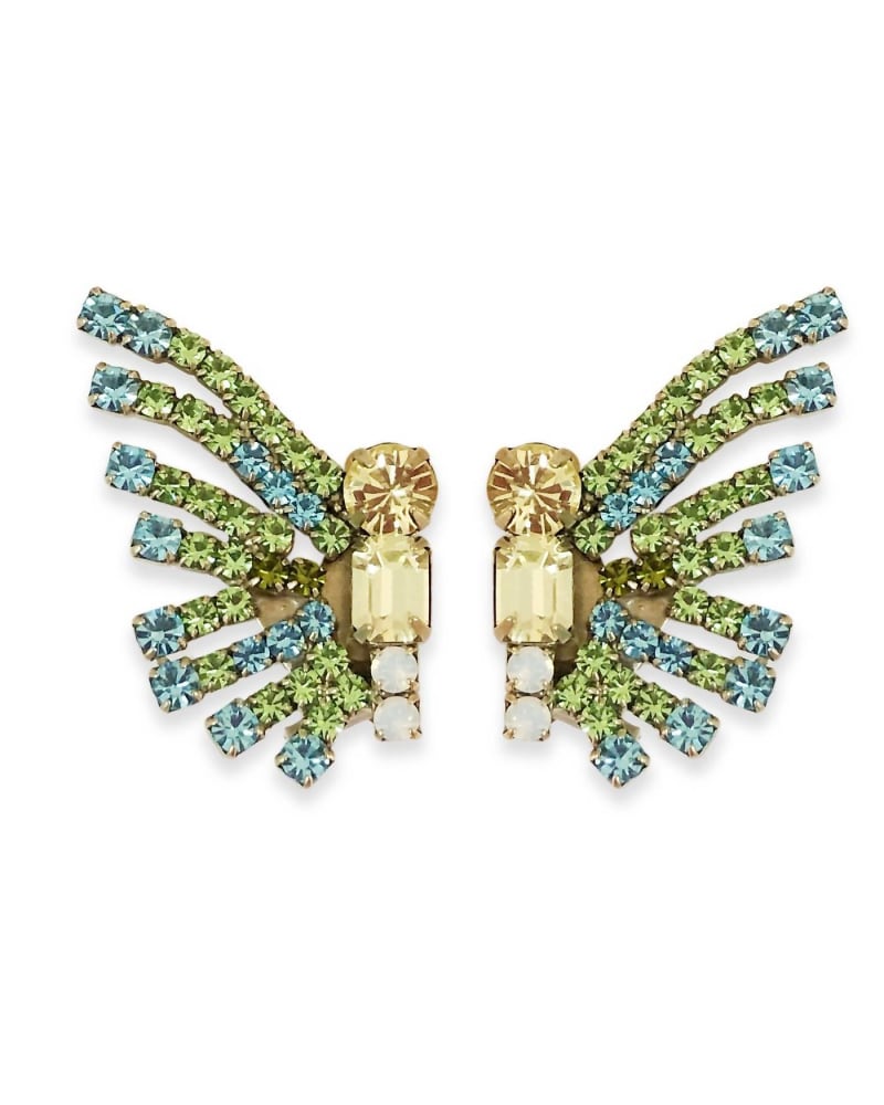 Front of a size O/S Callie Butterfly Earrings in Aqua in Aqua by Loren Hope. | dia_product_style_image_id:330212